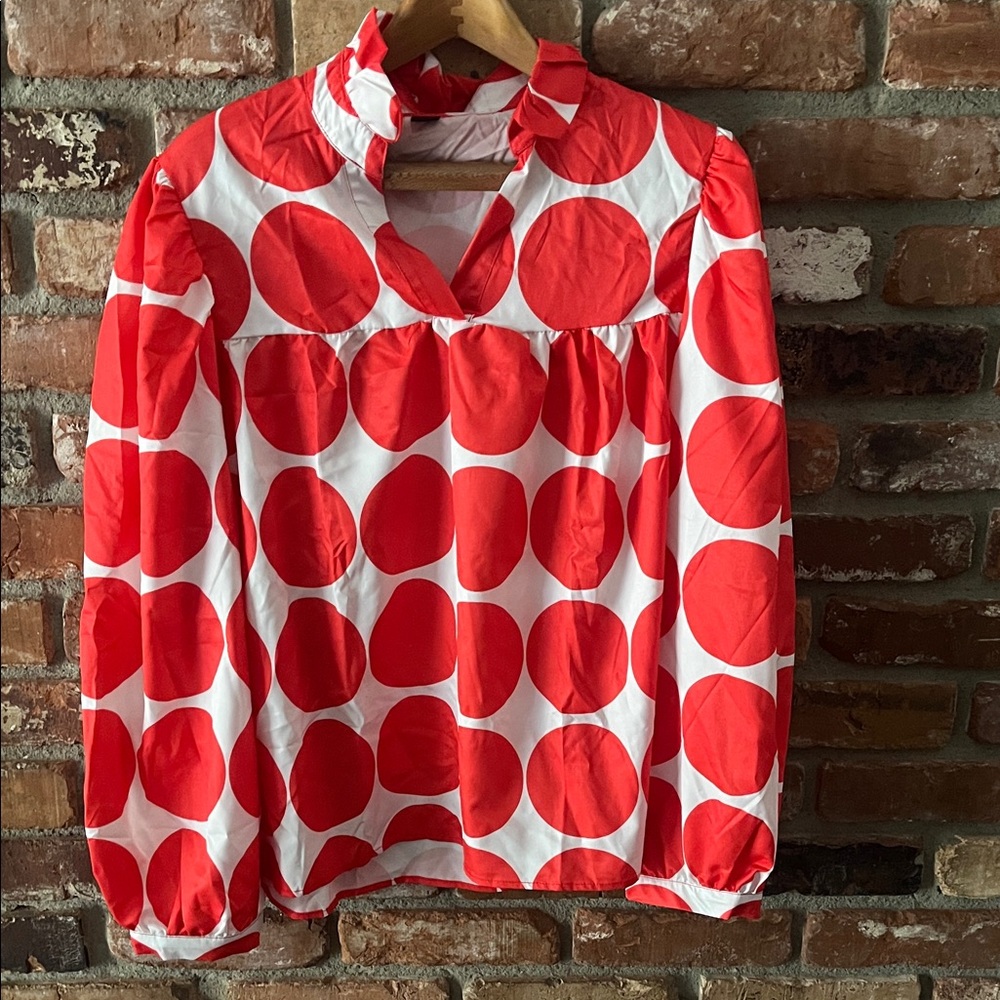Red and White Polka Dot Longsleeve Blouse Size XXL